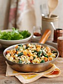 Pasta with butternut squash, sweet potatoes and cottage cheese