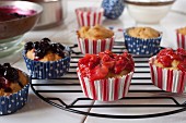 Cupcakes with strawberry and blueberry compote for the French national holiday