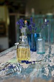 Lavender oil in a glass bottle