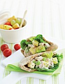 Pitta bread filled with chicken and pineapple