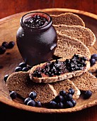 Blueberry jam on black bread