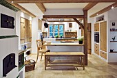 Rustic country-style kitchen with island counter