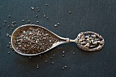Chia seeds on an old spoon