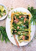 Puff pastry tart with broccoli, brie and salmon