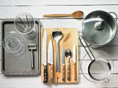 Kitchen utensils for making vegetable salad with crostini
