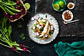 Tacos with chicken and radishes