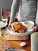 Stuffed Roast Pork with Gravy