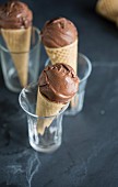 Chocolate ice cream in ice cream cones