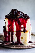 Baked cottage cheese pudding with blueberry jam