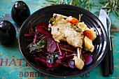 Duck confit with a beetroot medley