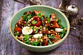 Lentil salad with bacon and egg