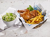 Roast chicken with chips and salad