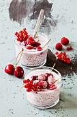 Yoghurt with chia seeds and summer garden fruits