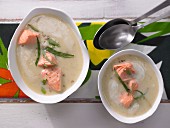 Cream of potato soup with salmon
