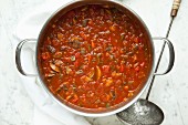 Homemade tomato sauce in a large pot
