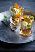 Nectarine salad with vanilla ice cream and olive oil