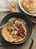 Staffordshire oatcakes with bacon and cheese
