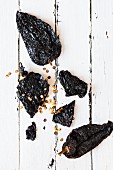 Dried ancho chillis (seen from above)