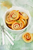 Girelle (puff pastry swirls) with ham and cheese