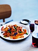 Spelt maltagliati with tiger prawns