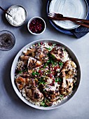 Za atar roast chicken with pilaf, pomegranate and nuts