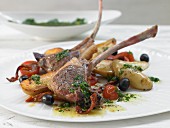 Grilled lamb chops with herb & olive potatoes