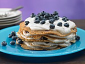 A pancake cake with blueberry quark