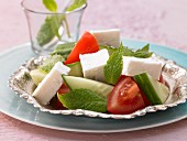 A Turkish breakfast with sheep's cheese and fresh mint