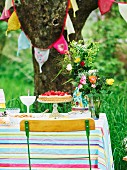 Various fruit cakes on garden table