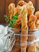 Twisted doughsticks with herbs and toasted hazelnuts