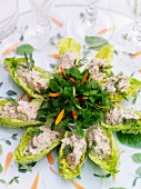 Gefüllte Salatblätter mit Lachs und Mayonnaise