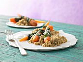 Steamed wild garlic & carrots with quinoa