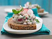 Soused herring tartare with radish on bread