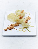 Pear and celeriac sorbet with ginger crumbs