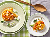 Confetti couscous with feta and vegetables in a creamy sauce