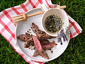 Marinated saddle of lamb fillet with lavender