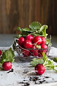 Radishes in a wire basket