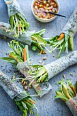 Summer superfood rolls: Rice paper rolls filled with vegetables and chia seeds