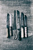 Various kitchen knives (black-and-white shot)