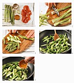 How to prepare pan-fried green asparagus with Italian beef ham