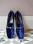 Blue velvet loafers