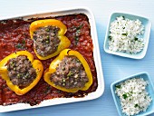 Stuffed yellow peppers with herb rice