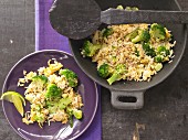 Fried rice with broccoli and ginger