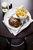 Steak with chips and Café de Paris sauce