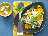 Pasta with mango, leek, sheep's cheese and basil