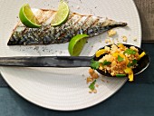 Pepper and lime couscous with grilled mackerel