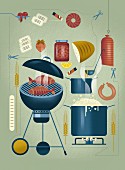 Illustration: Küchenutensilien und Lebensmittel zum Thema Selbermachen