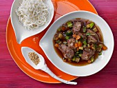 Asian duck ragout with vegetables and honey and oyster sauce
