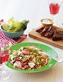 Pearl barley salad with vegetables and feta