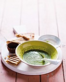 Spinach & yoghurt soup with a toasted cheese sandwich